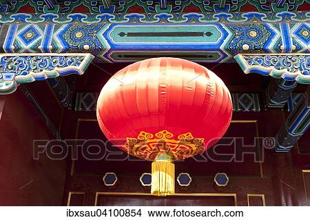 Picture - Red Chinese lantern, traditional design, Beijing, People's Republic of China. Fotosearch