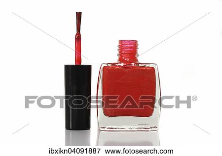 Red nail polish, nail polish bottle with brush View Large Photo Image Stock Photo - Red nail polish, nail polish bottle with brush. Fotosearch