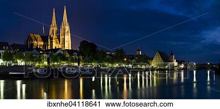 Regensburg Cathedral at night, Regensburg, Bavaria, Germany, Europe View Large Photo Image Stock Image - Regensburg Cathedral at night, Regensburg, Bavaria, Germany, Europe. Fotosearch