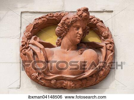 Stock Photograph - Relief medallion on the external facade of the old palace, Bayreuth, Upper Franconia, Franconia, Bavaria, Germany, Europe. Fotosearch