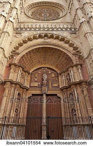 Picture - Renaissance main portal, Cathedral La Seu, Palma de Majorca, Majorca, Balearic Islands, Spain, Europe. Fotosearch
