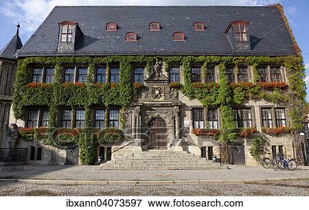 Renaissance Town Hall, historic centre, Quedlinburg, Harz, Saxony-Anhalt, Germany, Europe View Large Photo Image Stock Photo - Renaissance Town Hall, historic centre, Quedlinburg, Harz, Saxony-Anhalt, Germany, Europe. Fotosearch
