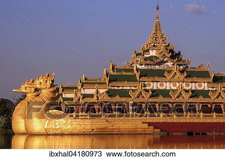 Restaurant Karaweik Palace in Kandawgyi Lake, Yangon, Myanmar, Asia View Large Photo Image Stock Image - Restaurant Karaweik Palace in Kandawgyi Lake, Yangon, Myanmar, Asia. Fotosearch