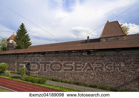 Restored old city walls with a covered walkway, Nuremberg, Middle Franconia, Bavaria, Germany, Europe View Large Photo Image Stock Photo - Restored old city walls with a covered walkway, Nuremberg, Middle Franconia, Bavaria, Germany, Europe. Fotosearch