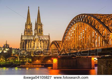 Rhine, Cologne Cathedral, Hohenzollern Bridge, Cologne, North Rhine-Westphalia, Germany, Europe View Large Photo Image Stock Photo - Rhine, Cologne Cathedral, Hohenzollern Bridge, Cologne, North Rhine-Westphalia, Germany, Europe. Fotosearch