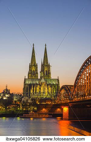 Stock Photograph - Rhine, Cologne Cathedral, Hohenzollern Bridge, Cologne, North Rhine-Westphalia, Germany, Europe. Fotosearch