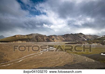 Stock Image - Rhyolite mountains, Landmannalaugar, Svolvahraun, Iceland, Europe. Fotosearch