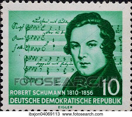 Robert Schumann, a German composer, portrait on a stamp, GDR, 1956 View Large Photo Image Stock Image - Robert Schumann, a German composer, portrait on a stamp, GDR, 1956. Fotosearch