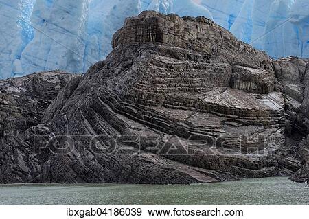 Stock Photo - Rock formation, Grey Glacier, Torres del Paine National Park, Chilean Patagonia, Chile, South America. Fotosearch