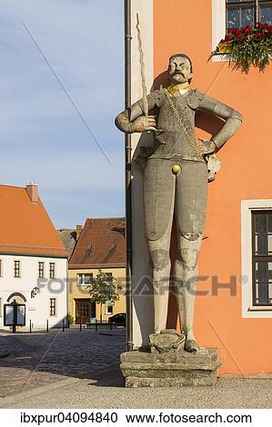 Stock Image - Roland figure outside the Town Hall, Belgern, Saxony, Germany, Europe. Fotosearch