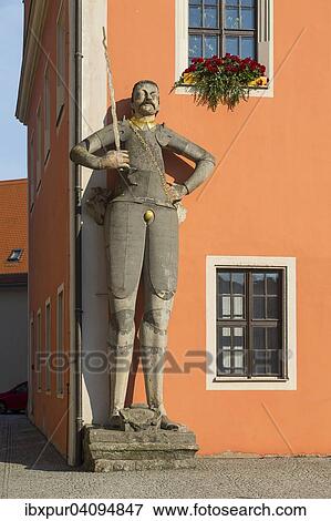 Stock Photo - Roland figure outside the Town Hall, Belgern, Saxony, Germany, Europe. Fotosearch