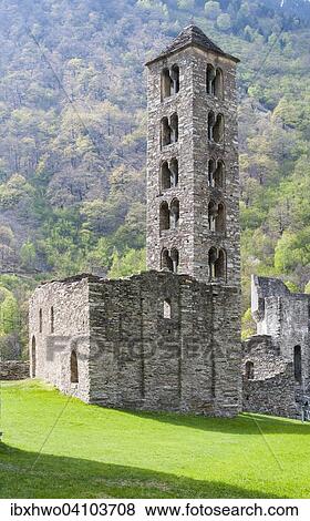 Stock Photo - Romanesque church of San Carpoforo, 11th century, Castello di Mesocco castle, restored, Misox Valley or Valle Mesolcina, Mesocco, Canton of Graubunden, Switzerland, Europe. Fotosearch