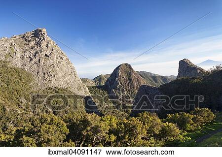 Stock Photo - Roque de Ojila volcano, Roque de la Zarcita, Mirador de los Roques, La Gomera, Canary Islands, Spain, Europe. Fotosearch