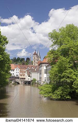 Rossneckar canal with City Church of St. Dionys and Innere Brucke bridge, Esslingen am Neckar, Baden-Wurttemberg, Germany, Europe View Large Photo Image Picture - Rossneckar canal with City Church of St. Dionys and Innere Brucke bridge, Esslingen am Neckar, Baden-Wurttemberg, Germany, Europe. Fotosearch
