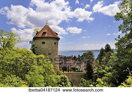Round defence tower of the town fortification, Galler Tower, Lake Constance, Uberlingen, Baden-Wurttemberg, Germany, Europe View Large Photo Image Picture - Round defence tower of the town fortification, Galler Tower, Lake Constance, Uberlingen, Baden-Wurttemberg, Germany, Europe. Fotosearch