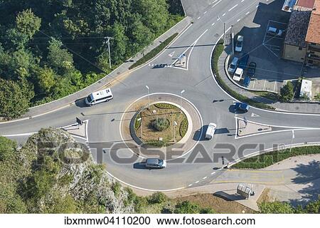 Stock Image - Roundabout from above, San Marino, Europe. Fotosearch