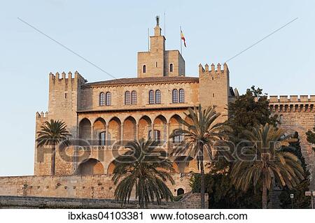 Royal Palace, Palau S'Almudaina, evening light, Palma de Mallorca, Majorca, Balearic Islands, Spain, Europe View Large Photo Image Stock Image - Royal Palace, Palau S'Almudaina, evening light, Palma de Mallorca, Majorca, Balearic Islands, Spain, Europe. Fotosearch