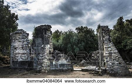 Ruins of the church of Santa Maria di Riscamone against a dramatic sky, Valle di-Rostino, Haute-Corse, Corsica, France, Europe View Large Photo Image Picture - Ruins of the church of Santa Maria di Riscamone against a dramatic sky, Valle di-Rostino, Haute-Corse, Corsica, France, Europe. Fotosearch