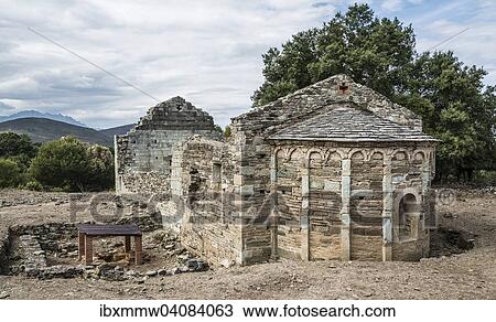 Stock Image - Ruins of the church of Santa Maria di Riscamone, Valle di-Rostino, Haute-Corse, Corsica, France, Europe. Fotosearch