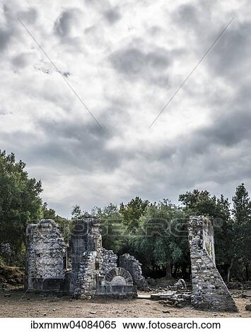 Stock Photography - Ruins of the church of Santa Maria di Riscamone against a dramatic sky, Valle di-Rostino, Haute-Corse, Corsica, France, Europe. Fotosearch