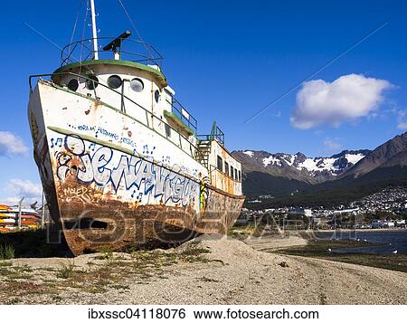 Rusty ship in the port of Ushuaia, Beagle Channel, Tierra del Fuego, Patagonia, Argentina, South America View Large Photo Image Stock Photograph - Rusty ship in the port of Ushuaia, Beagle Channel, Tierra del Fuego, Patagonia, Argentina, South America. Fotosearch