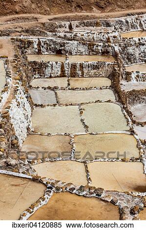 Stock Photography - Salt mines of Maras, Sacred Valley of the Incas, Urubamba, Peru, South America. Fotosearch