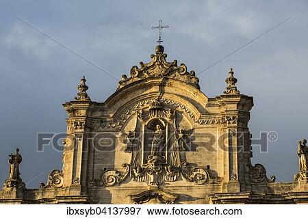 Stock Photo - San Martino church gable in the evening sun, Matera in Basilicata, Italy, Europe. Fotosearch
