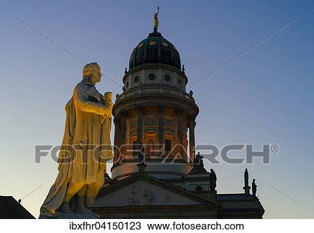 Schiller sculpture on Gendarmenmarkt square in front of the dome of the French Cathedral in the evening, Berlin, Germany, Europe View Large Photo Image Stock Image - Schiller sculpture on Gendarmenmarkt square in front of the dome of the French Cathedral in the evening, Berlin, Germany, Europe. Fotosearch