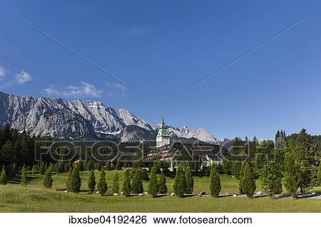 Stock Photograph - Schloss Elmau Castle Hotel, Wetterstein mountains, Klais, Krun, Werdenfelser Land, Upper Bavaria, Bavaria, Germany, Europe. Fotosearch
