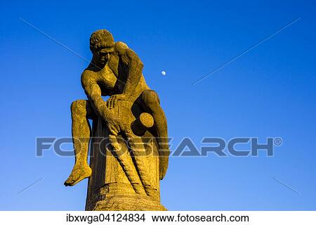Picture - Sculpture, the tug-of-war man by Nikolaus Friedrich, Cologne, North Rhine-Westphalia, Germany, Europe. Fotosearch