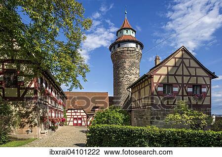 Secretariat Building with the castle administration, Sinwell Tower, Deep Well in the Fountain House, Outer Castle Yard, Kaiserburg, Imperial Castle, Nuremberg, Middle Franconia, Franconia, Bavaria, Germany, Europe View Large Photo Image Stock Image - Secretariat Building with the castle administration, Sinwell Tower, Deep Well in the Fountain House, Outer Castle Yard, Kaiserburg, Imperial Castle, Nuremberg, Middle Franconia, Franconia, Bavaria, Germany, Europe. Fotosearch