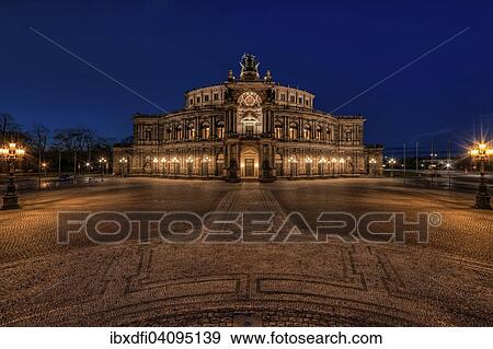 Stock Photo - Semperoper, opera house, in the evening, Dresden, Saxony, Germany, Europe. Fotosearch