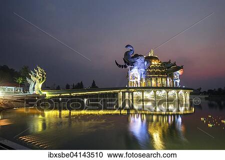 Seven-headed Naga serpent in front of the Elephant Temple Thep Wittayakhom Vihara, in the evening, Wittayakom, Wat Baan Rai, Korat, Nakhon Ratchasima Province, Isaan, Isan, Thailand, Asia View Large Photo Image Stock Image - Seven-headed Naga serpent in front of the Elephant Temple Thep Wittayakhom Vihara, in the evening, Wittayakom, Wat Baan Rai, Korat, Nakhon Ratchasima Province, Isaan, Isan, Thailand, Asia. Fotosearch