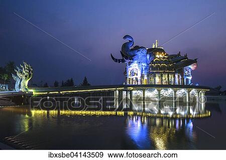 Seven-headed Naga serpent in front of the Elephant Temple Thep Wittayakhom Vihara, Wittayakom, in the evening, Wat Baan Rai, Korat, Nakhon Ratchasima Province, Isaan, Isan, Thailand, Asia View Large Photo Image Stock Photo - Seven-headed Naga serpent in front of the Elephant Temple Thep Wittayakhom Vihara, Wittayakom, in the evening, Wat Baan Rai, Korat, Nakhon Ratchasima Province, Isaan, Isan, Thailand, Asia. Fotosearch