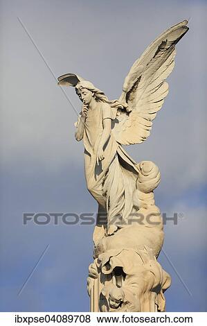 Stock Photo - Silencing angel on a monumental tomb, Cimetiere du Chateau cemetery on the castle hill, Nice, Alpes-Maritimes department, Cote d'Azur, France, Europe. Fotosearch