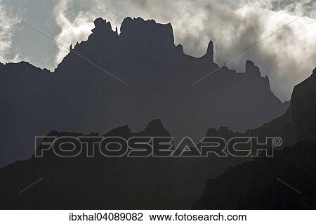 Silhouettes of the mountains in the Parque Natural de Madeira, trade wind clouds, Madeira, Portugal, Europe View Large Photo Image Stock Image - Silhouettes of the mountains in the Parque Natural de Madeira, trade wind clouds, Madeira, Portugal, Europe. Fotosearch
