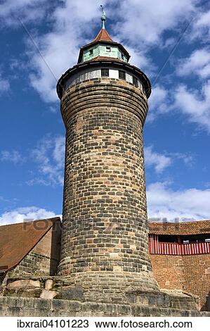 Stock Image - Sinwellturm, Sinwell Tower, Outer Castle Yard, Kaiserburg, Imperial Castle, Nuremberg, Middle Franconia, Franconia, Bavaria, Germany, Europe. Fotosearch