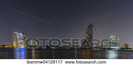 Skyline, River Mae Nam Chao Phraya, at night, Bangkok, Thailand, Asia View Large Photo Image Stock Photo - Skyline, River Mae Nam Chao Phraya, at night, Bangkok, Thailand, Asia. Fotosearch