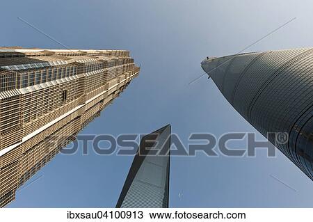 Skyscrapers, Jin Mao Tower on the left, Shanghai Tower on the right, and SWFC Shanghai World Financial Center in the middle, Pudong, Shanghai, China, Asia View Large Photo Image Stock Image - Skyscrapers, Jin Mao Tower on the left, Shanghai Tower on the right, and SWFC Shanghai World Financial Center in the middle, Pudong, Shanghai, China, Asia. Fotosearch