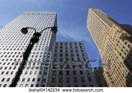 Skyscrapers, skyscrapers, street lamp, Manhattan, New York, USA View Large Photo Image Picture - Skyscrapers, skyscrapers, street lamp, Manhattan, New York, USA. Fotosearch