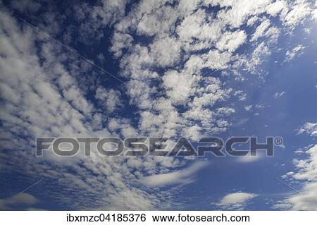 Stock Photograph - Small fluffy clouds, Cirrocumulus, Bavaria, Germany, Europe. Fotosearch