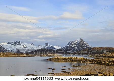 Small lake on the mountainous island Austvagoy, snowy mountains behind, Svolvaer, Lofoten, Nordland, Norway, Europe View Large Photo Image Stock Image - Small lake on the mountainous island Austvagoy, snowy mountains behind, Svolvaer, Lofoten, Nordland, Norway, Europe. Fotosearch