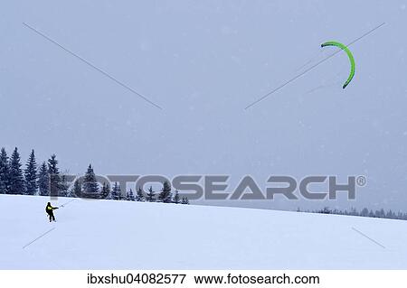 Stock Photo - Snowkiters, Gottschalkenberg, Canton of Zug, Switzerland, Europe. Fotosearch