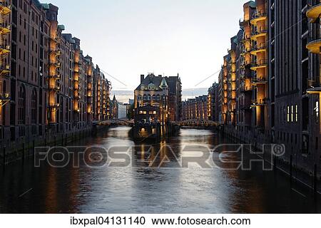 Speicherstadt warehouse district, moated castle, Blue Hour, HafenCity, Hamburg, Germany, Europe View Large Photo Image Stock Image - Speicherstadt warehouse district, moated castle, Blue Hour, HafenCity, Hamburg, Germany, Europe. Fotosearch