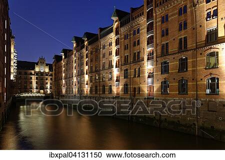 Speicherstadt, warehouse district, night scene HafenCity, Hamburg, Germany, Europe View Large Photo Image Stock Image - Speicherstadt, warehouse district, night scene HafenCity, Hamburg, Germany, Europe. Fotosearch