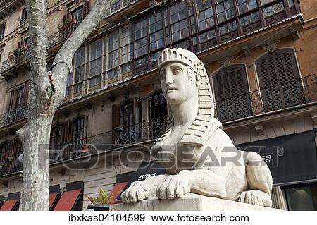 Sphinx sculpture on the promenade of Paseo del Borne, Passeig des Born, Palma de Majorca, Majorca, Balearic Islands, Spain, Europe View Large Photo Image Stock Photo - Sphinx sculpture on the promenade of Paseo del Borne, Passeig des Born, Palma de Majorca, Majorca, Balearic Islands, Spain, Europe. Fotosearch
