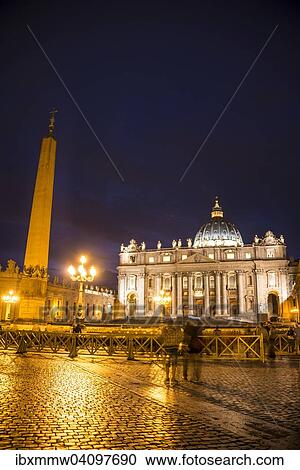 St. Peter's Square with St. Peter's Basilica and obelisk, at night, Vatican City, Rome, Italy, Europe View Large Photo Image Stock Image - St. Peter's Square with St. Peter's Basilica and obelisk, at night, Vatican City, Rome, Italy, Europe. Fotosearch