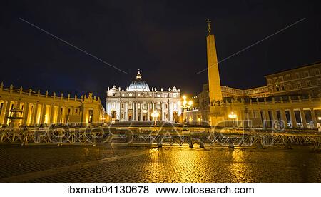 St. Peter's Square with St. Peter's Basilica and obelisk at night, Vatican City, Rome, Lazio, Italy, Europe View Large Photo Image Stock Photo - St. Peter's Square with St. Peter's Basilica and obelisk at night, Vatican City, Rome, Lazio, Italy, Europe. Fotosearch
