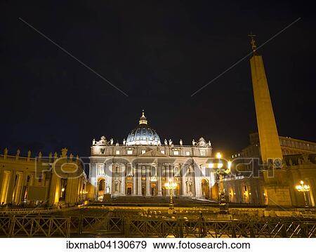 St. Peter's Square with St. Peter's Basilica and obelisk at night, Vatican City, Rome, Lazio, Italy, Europe View Large Photo Image Stock Photo - St. Peter's Square with St. Peter's Basilica and obelisk at night, Vatican City, Rome, Lazio, Italy, Europe. Fotosearch