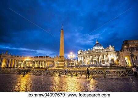 St. Peter's Square with St. Peter's Basilica and obelisk, clouds, dusk, Vatican City, Rome, Italy, Europe View Large Photo Image Stock Photo - St. Peter's Square with St. Peter's Basilica and obelisk, clouds, dusk, Vatican City, Rome, Italy, Europe. Fotosearch